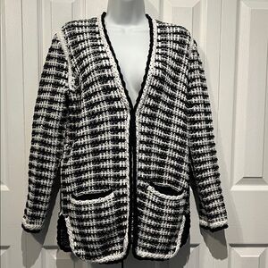 Maje Black/White Cotton Blend Cardigan Size 2 (fits S/M) see measurements